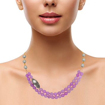 Buy Zaveri Pearls Purple Multistrand Multi Layered Long Necklace and  Earrings Set -ZPFK16911 Online